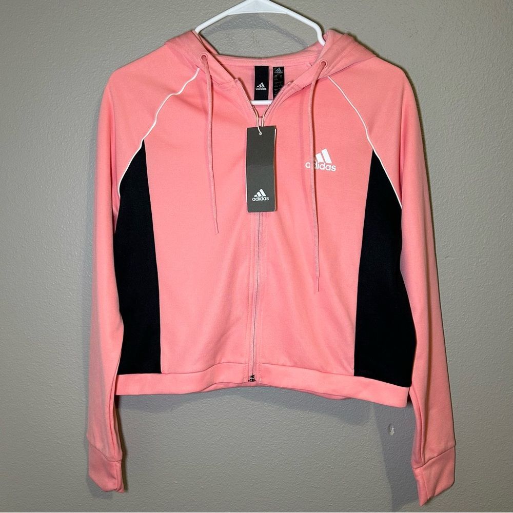 NEW Adidas pink cropped boxy fit full zip hoodie women’s size small